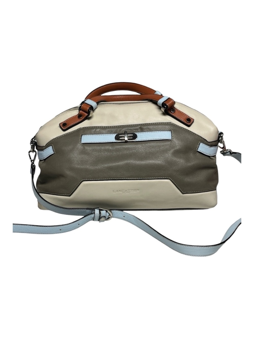 Lancaster Paris Leather Satchel Cream Gray Two Tone Crossbody Bag